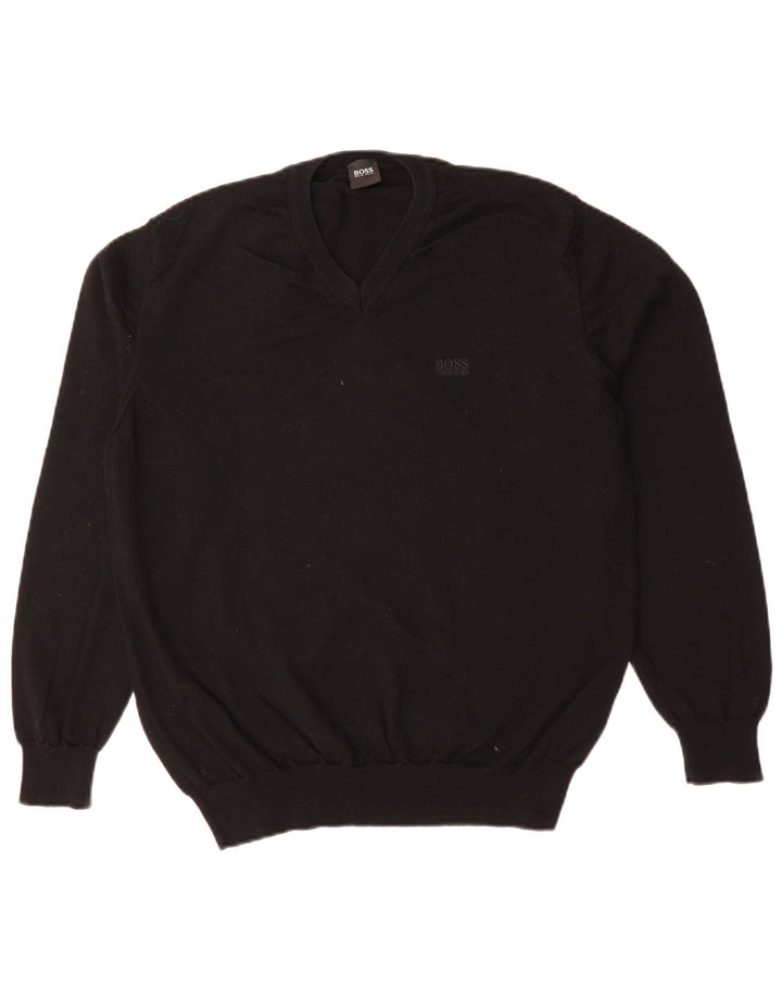 Ανδρικό πουλόβερ με λαιμόκοψη HUGO BOSS Μεσαίο μαύρο
