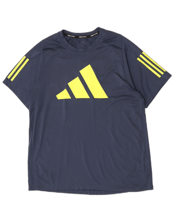 Ανδρικό κανονικό γραφικό μπλουζάκι Adidas Top Large Navy Blue Colourblock