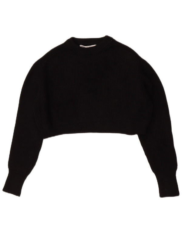 Zara Γυναικείο Crop Oversized πουλόβερ με λαιμόκοψη UK 10 Small Black