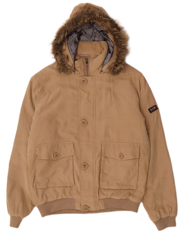 Slam Ανδρικό μπουφάν με κουκούλα Bomber Windbreaker UK 42 XL Beige Polyester