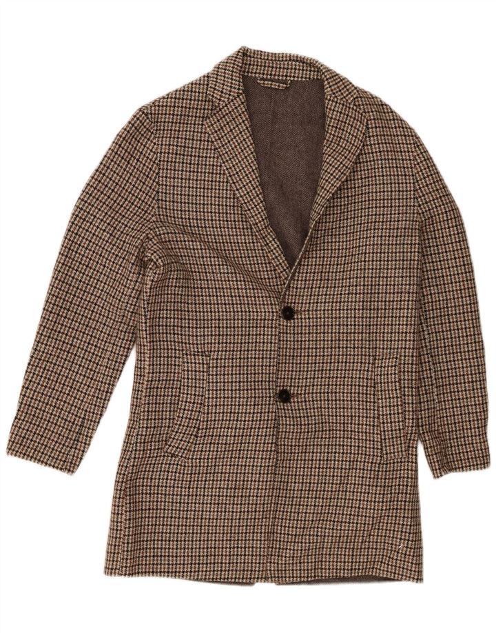 Zara Ανδρικό πανωφόρι UK 36 Small Brown Houndstooth Polyester