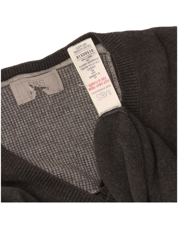 Ανδρικό πουλόβερ Marks & Spencer με V λαιμόκοψη XL Γκρι βαμβακερό
