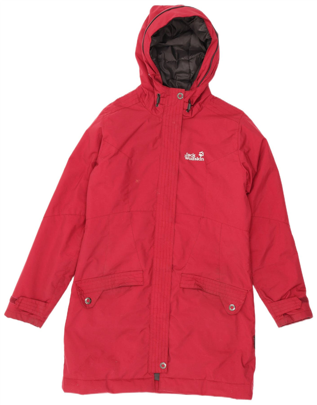 Jack Wolfskin Γυναικείο παλτό με κουκούλα αντιανεμικό UK 10 μικρό κόκκινο πολυεστέρα