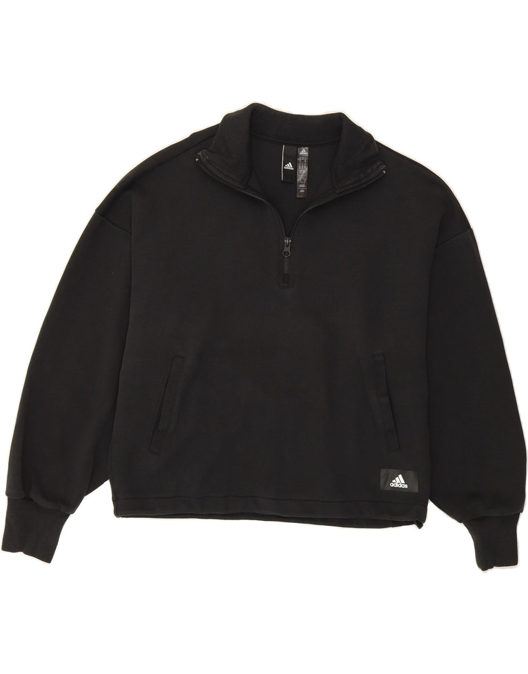 ADIDAS Womens Oversized Graphic Sweatshirt Jumper UK 8/10 Small Black Vintage Adidas and Second-Hand Adidas from Messina Hembry 