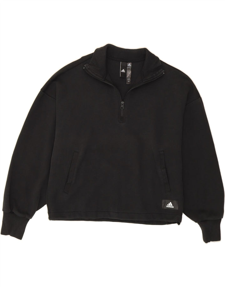 ADIDAS Womens Oversized Graphic Sweatshirt Jumper UK 8/10 Small Black Vintage Adidas and Second-Hand Adidas from Messina Hembry 