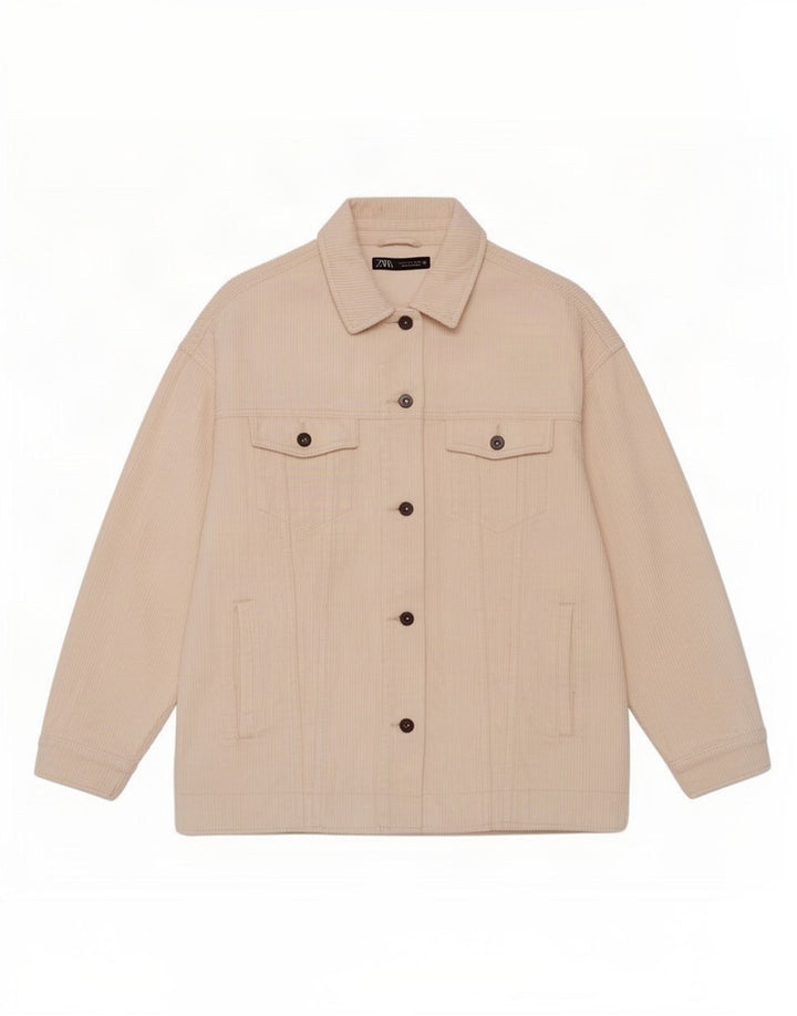 Zara Γυναικείο Κοτλέ Μπουφάν UK 14 Medium Off White Βαμβακερό