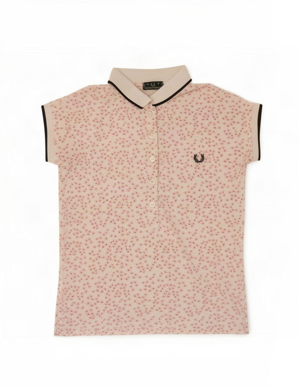 Fred Perry Γυναικείο Crop Polo πουκάμισο UK 10 Small White Floral Βαμβακερό