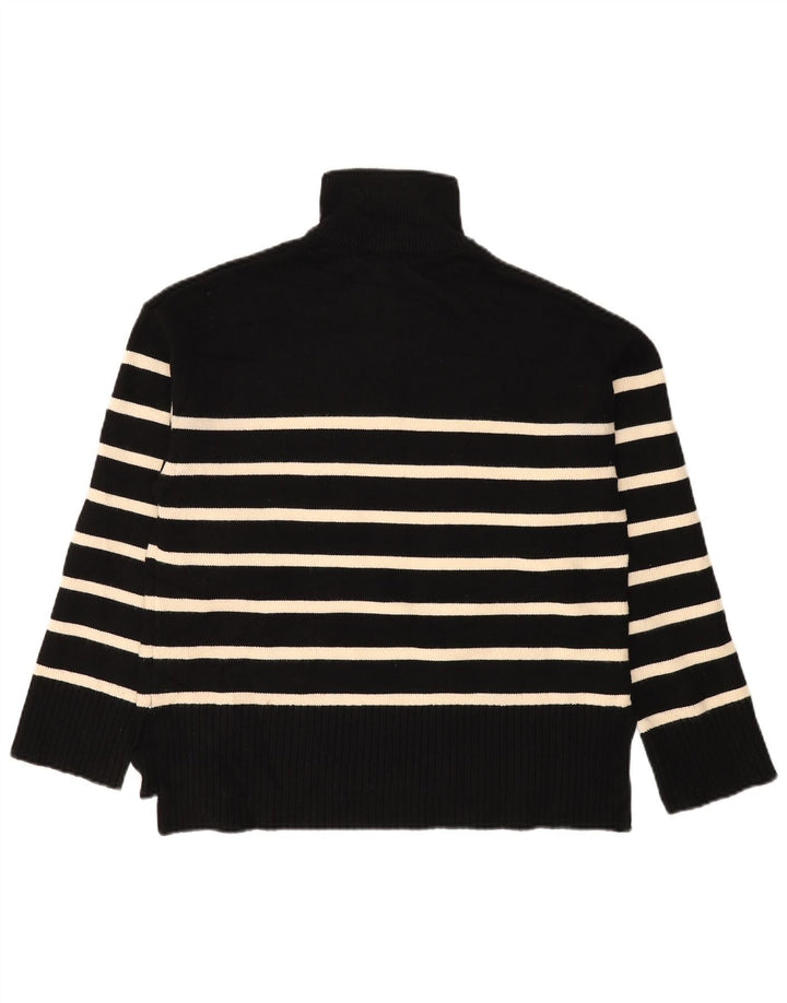 ZARA Womens Oversized Zip Neck Jumper Sweater UK 10 Small Black Striped
