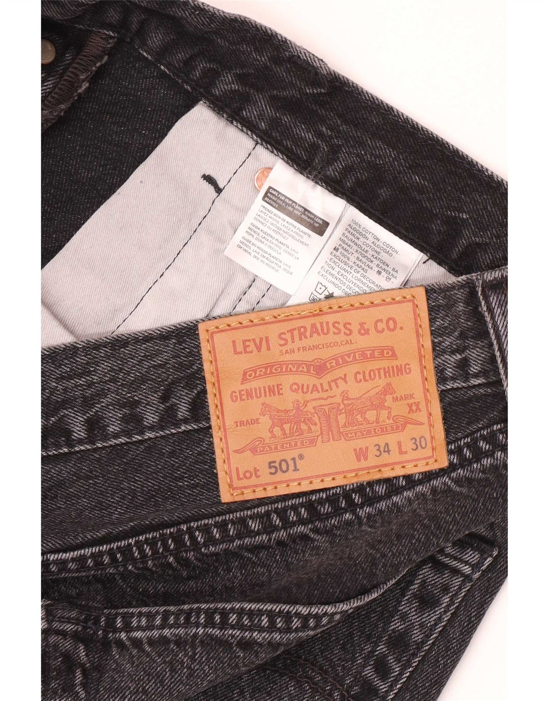 Levi's Mens 501 Straight Jeans W34 L30 Μαύρο βαμβακερό