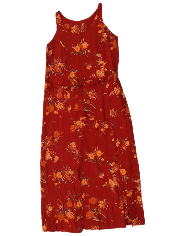 Vintage Γυναικείο Αμάνικο Maxi Φόρεμα UK 12 Medium Burgundy Floral