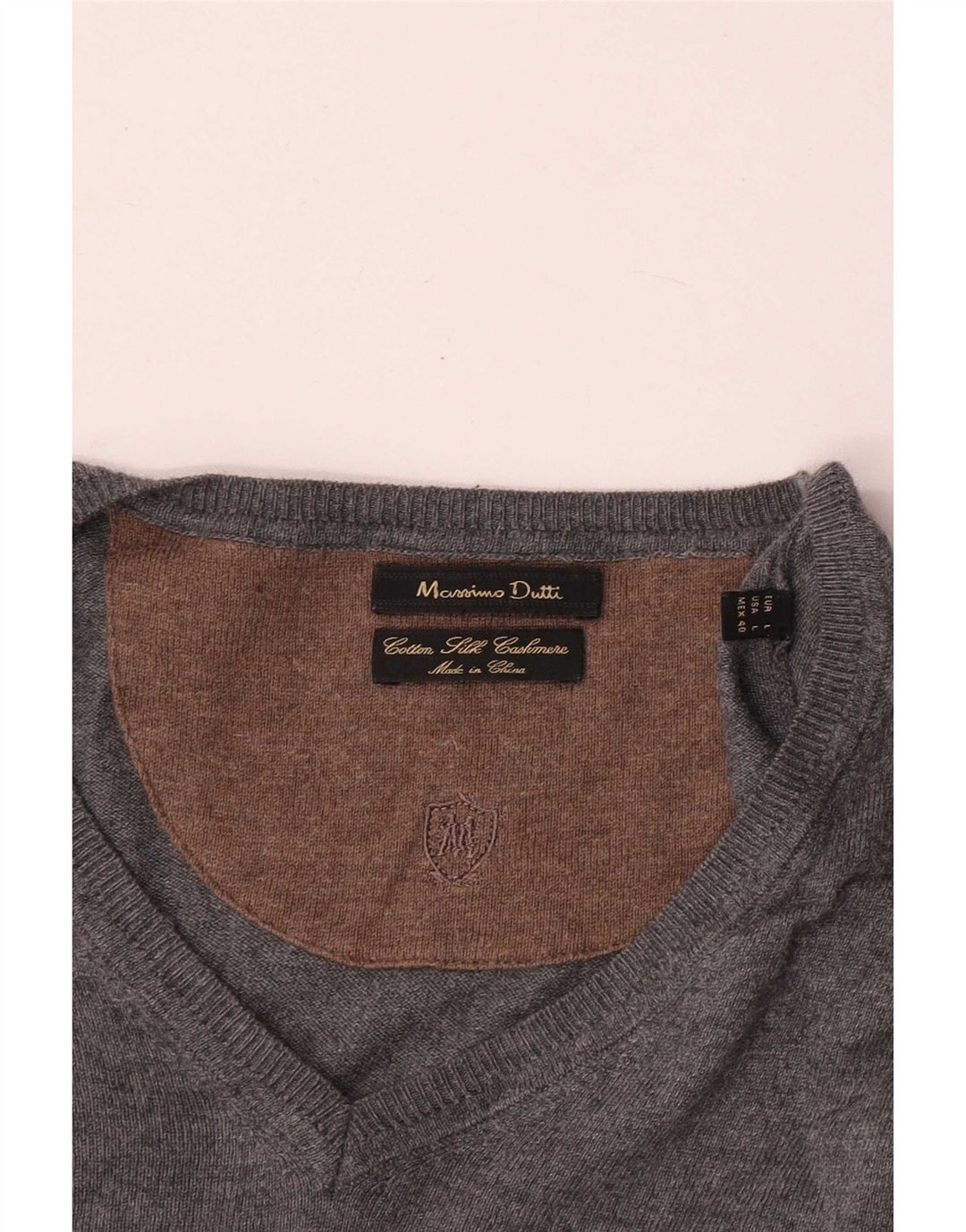 Massimo Dutti Ανδρικό πουλόβερ με λαιμόκοψη V-λαιμόκοψη μεγάλο γκρι βαμβακερό Classic