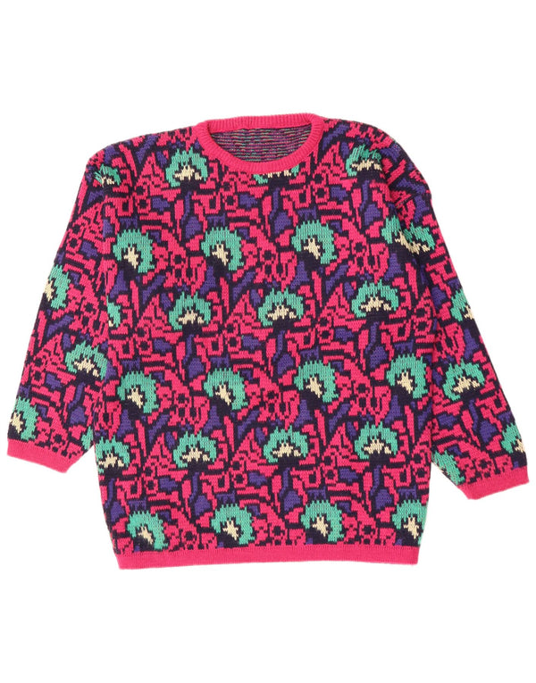 Γυναικείο πουλόβερ Vintage Abstract Pattern Crew Neck Jumper UK 16 Large Pink