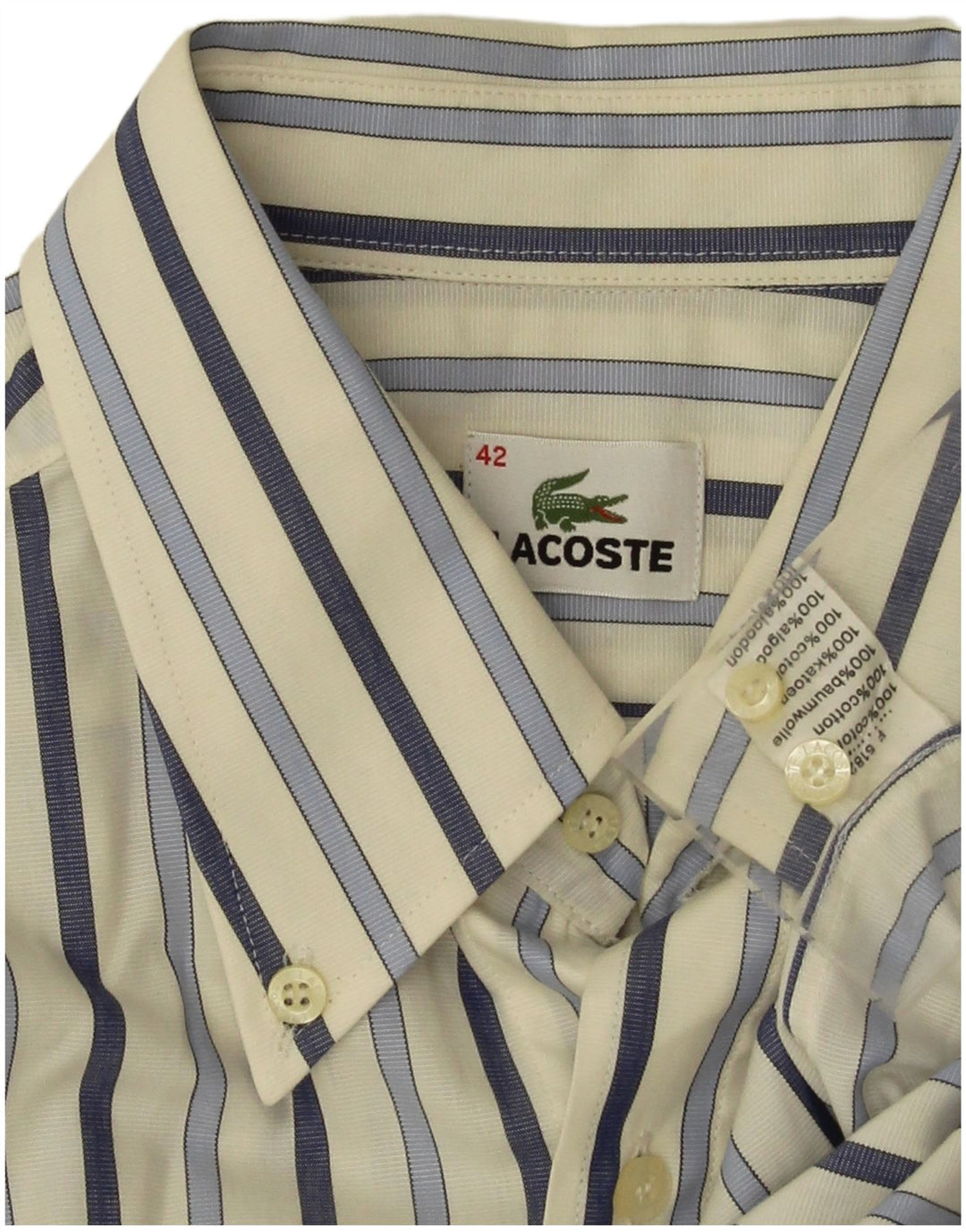 Ανδρικό πουκάμισο Lacoste Νούμερο 42 Μεγάλο Λευκό Βαμβακερό ριγέ