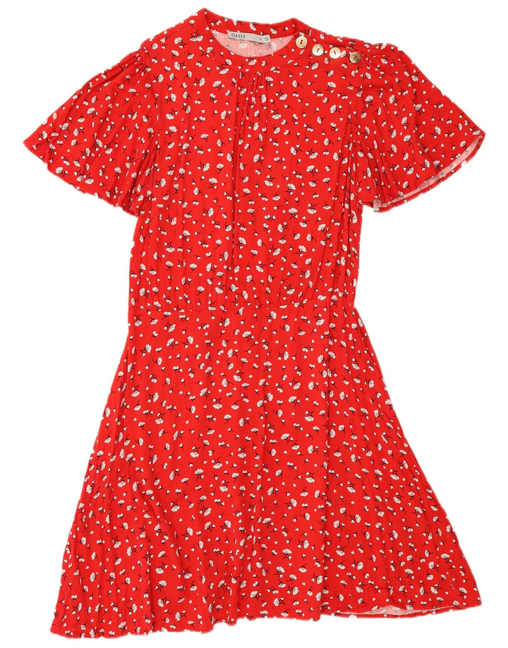 Γυναικείο φόρεμα Oasis A-Line UK 14 Medium Red Floral Viscose