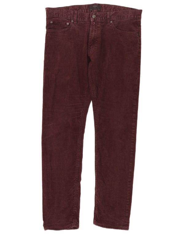 Ανδρικό λεπτό κοτλέ παντελόνι Marks & Spencer W36 L33 Βαμβακερό μπορντό