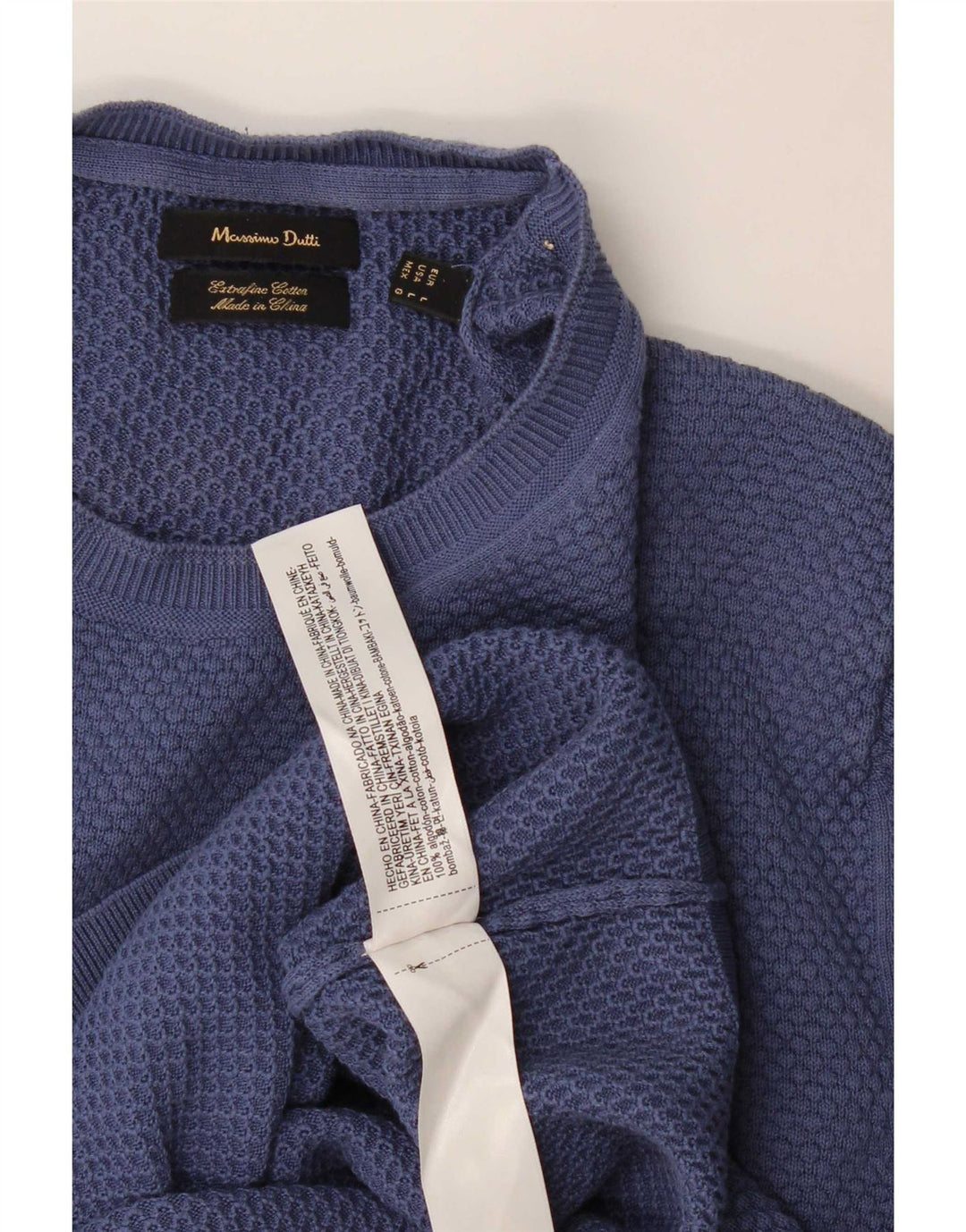 Massimo Dutti Ανδρικό πουλόβερ με λαιμόκοψη, μεγάλο μπλε βαμβακερό