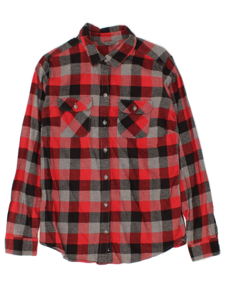 EDDIE BAUER Womens Flannel Shirt UK 14 Medium Red Plaid Cotton Vintage Eddie Bauer and Second-Hand Eddie Bauer from Messina Hembry 
