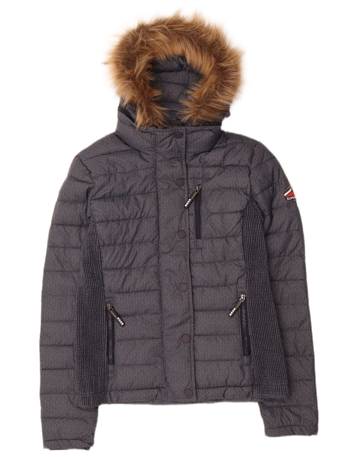 Superdry γυναικείο μπουφάν με κουκούλα UK 12 Medium Navy Blue Polyester