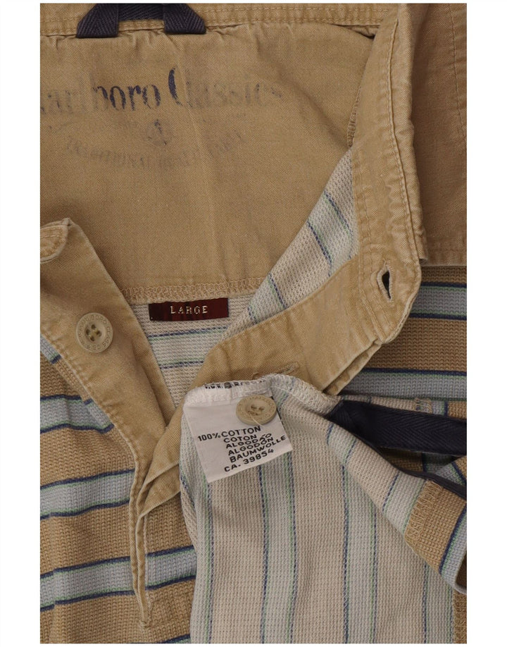 MARLBORO CLASSICS Ανδρικό Πόλο Μπλουζάκι Μεγάλο Μπεζ Ριγέ