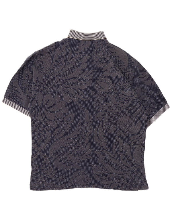 Vintage γυναικείο μπλουζάκι πόλο UK 14 Large Navy Blue Paisley