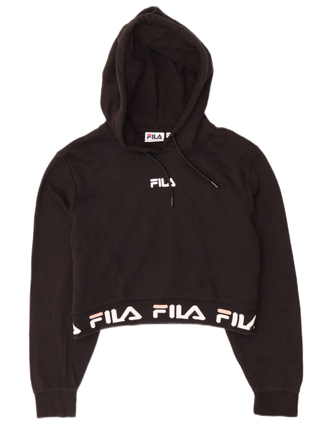 FILA Girls Crop Graphic Hoodie Jumper 13-14 ετών Μεγάλο μαύρο βαμβακερό