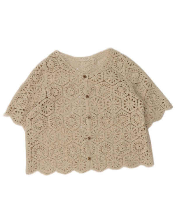 Vintage γυναικεία ζακέτα με βελονάκι Τοπ UK 14 Medium Beige