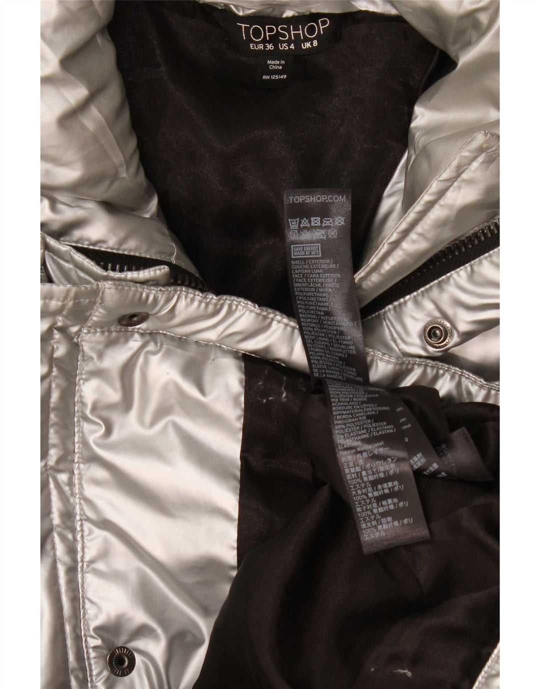 Topshop Γυναικείο μπουφάν με επένδυση UK 8 Small Silver Polyethylene