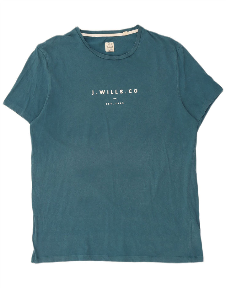 Ανδρικό γραφικό μπλουζάκι Jack Wills Μπλουζάκι από μεσαίο μπλε βαμβακερό