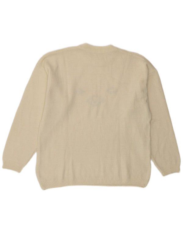 Vintage γυναικείο πουλόβερ με λαιμόκοψη UK 14 Medium Off White Wool