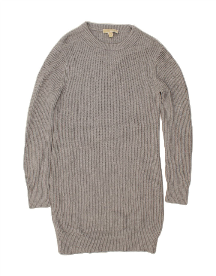 MICHAEL KORS Womens Longline Crew Neck Jumper Sweater UK 14 Medium Grey Vintage Michael Kors and Second-Hand Michael Kors from Messina Hembry 