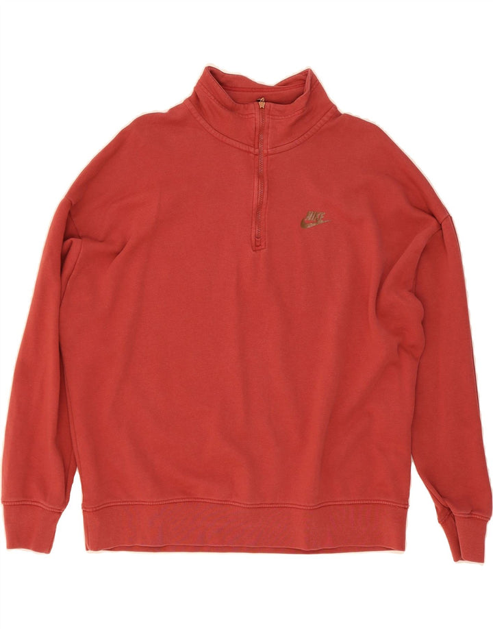 NIKE Womens Oversized Graphic Zip Neck Sweatshirt Jumper UK 14 Medium Red Vintage Nike and Second-Hand Nike from Messina Hembry 