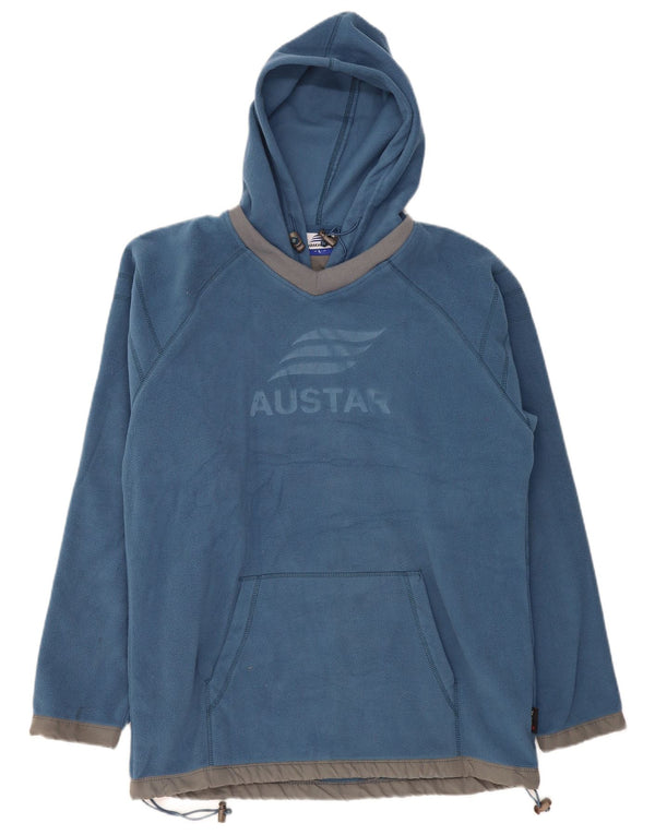 VINTAGE Ανδρικό Fleece Graphic Hoodie Jumper Μεγάλο Μπλε Πολυεστέρας