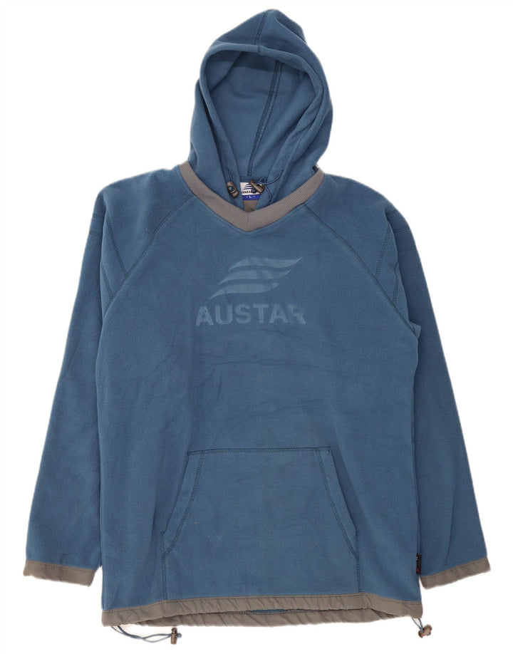 VINTAGE Ανδρικό Fleece Graphic Hoodie Jumper Μεγάλο Μπλε Πολυεστέρας