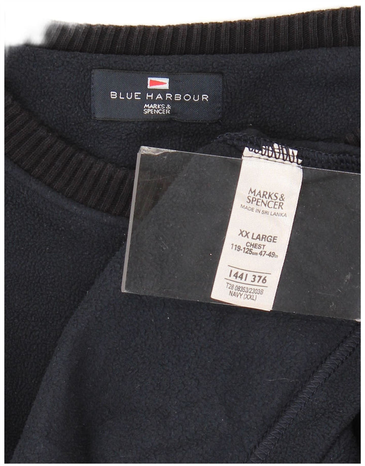 Marks & Spencer Mens Blue Harbor Fleece Jumper 2XL Navy Blue Polyester