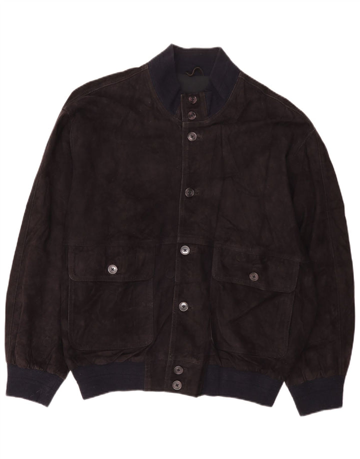 Vintage Ανδρικό Suede Loose Fit Bomber Jacket IT 48 Medium Navy Blue Leather