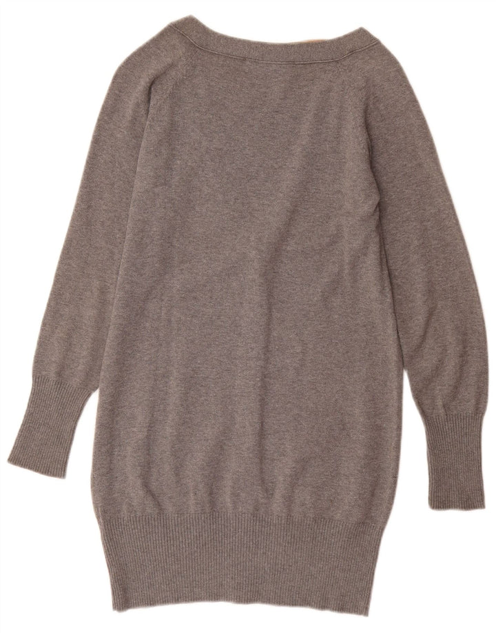 ZARA Womens Longline Cardigan Sweater UK 12 Medium Grey Cotton