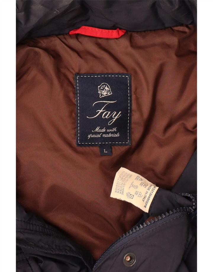 FAY Ανδρικό μπουφάν με κουκούλα UK 40 Large Navy Blue Polyester