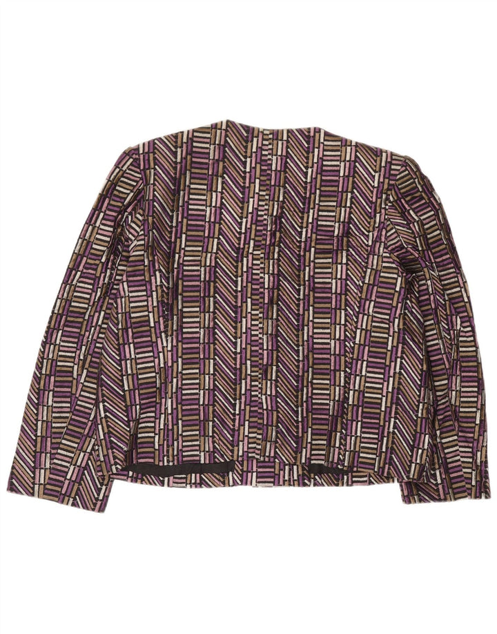 Vintage γυναικείο τζάκετ blazer UK 14 μεσαίου πορφυρού γεωμετρικό μετάξι