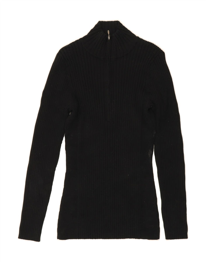 EDDIE BAUER Womens Zip Neck Jumper Sweater UK 12 Medium Black Cotton Vintage Eddie Bauer and Second-Hand Eddie Bauer from Messina Hembry 