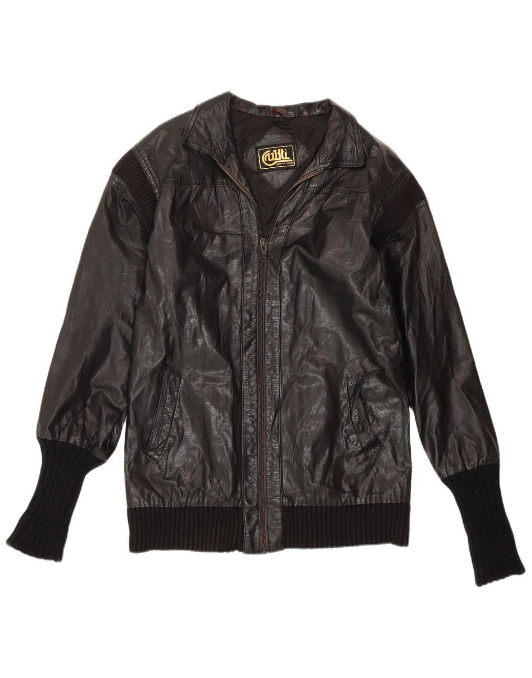 VINTAGE Γυναικείο Δερμάτινο Μπουφάν UK 14 Medium Black Leather