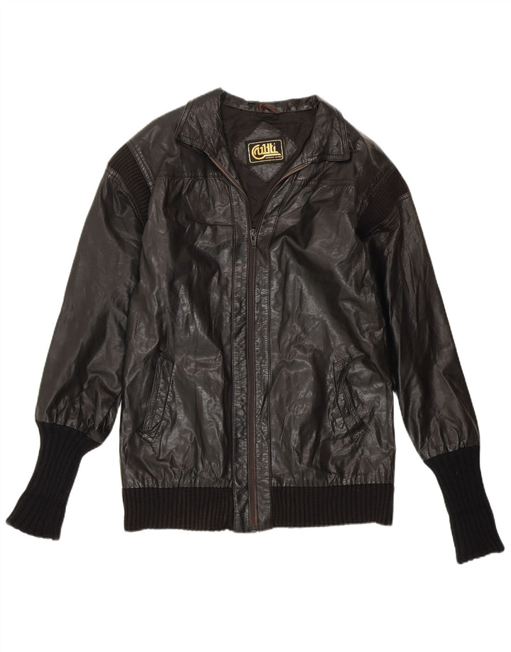 VINTAGE Γυναικείο Δερμάτινο Μπουφάν UK 14 Medium Black Leather