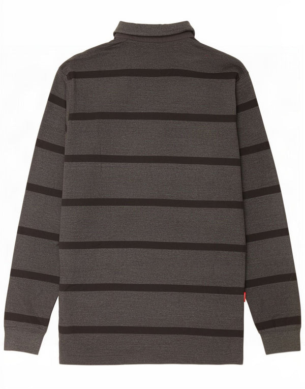 Pierre Cardin Mens Long Sleeve Polo Shirt XL Grey Striped Cotton