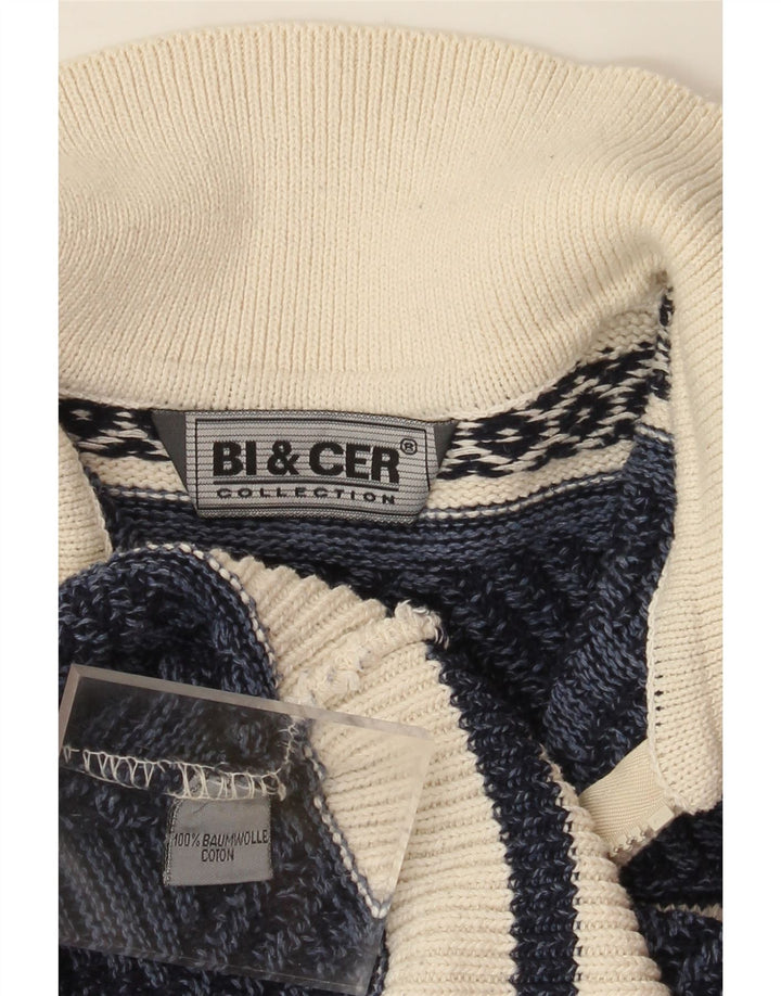 Ανδρικό πουλόβερ με λαιμόκοψη VINTAGE, μεσαίο Navy Blue Fair Isle Cotton