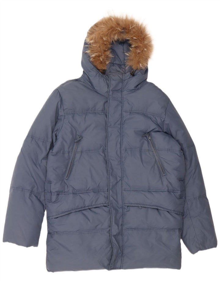 VINTAGE Ανδρικό παλτό με κουκούλα με κουκούλα με επένδυση UK 36 Small Blue Nylon