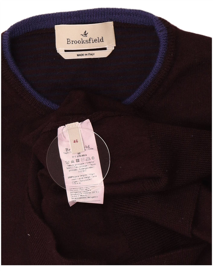 Ανδρικό πουλόβερ Brooksfield Crew Neck Jumper IT 46 Small Maroon Virgin Wool