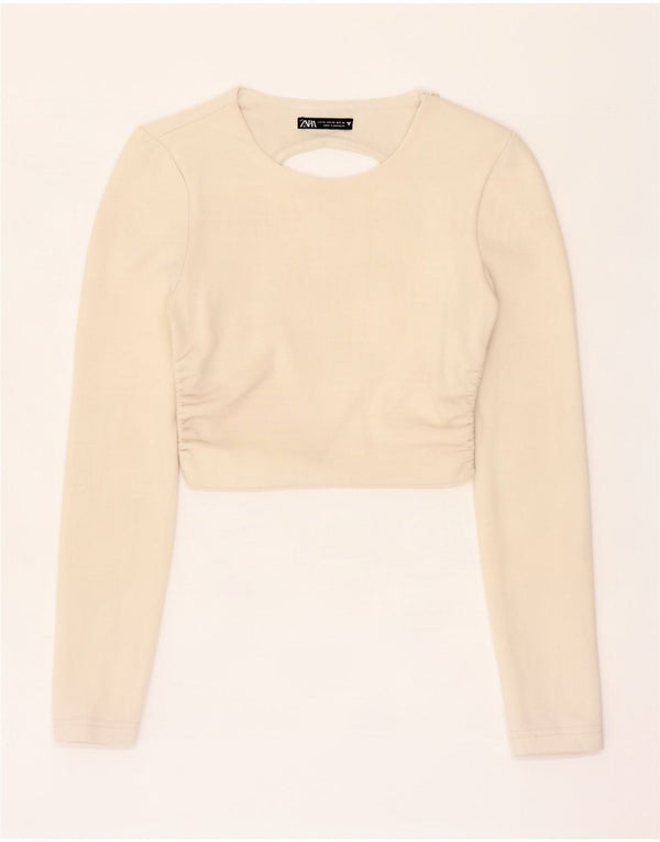 Zara Γυναικείο μακρυμάνικο τοπ UK 4 XS Off White Polyester