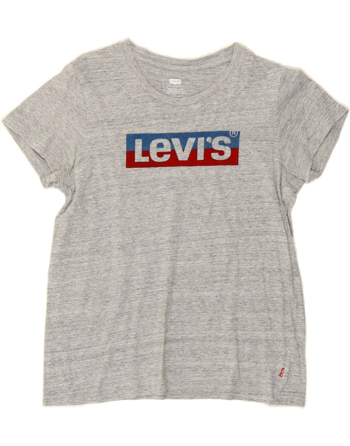 LEVI'S Womens Graphic T-Shirt Top UK 10 Small Grey Flecked Vintage Levi's and Second-Hand Levi's from Messina Hembry 