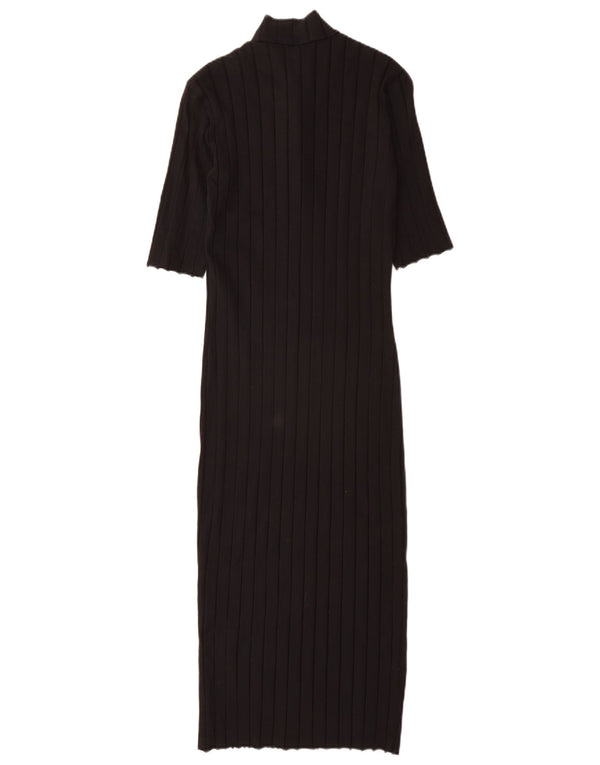 Zara Γυναικείο κοντομάνικο Bodycon Φόρεμα UK 12 μεσαίο μαύρο βαμβακερό