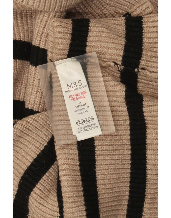 Marks & Spencer Γυναικείο πουλόβερ με ρολό λαιμόκοψη UK 12 μέτριο μπεζ ριγέ