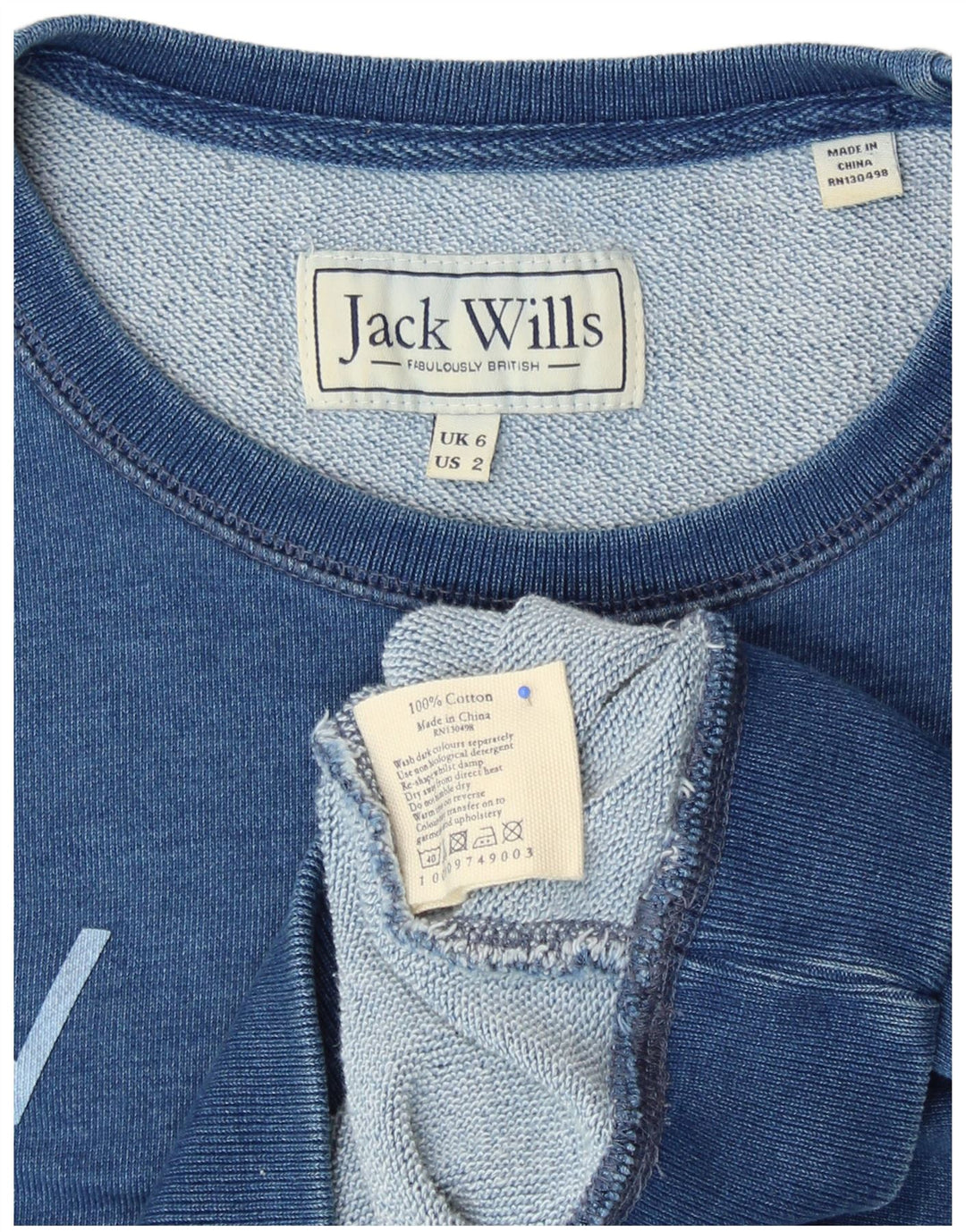 Γυναικείο γραφικό φούτερ JACK WILLS Jumper UK 6 XS Μπλε βαμβακερό